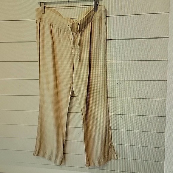 Bella Dahl Pant Womens Sz S Linen Drawstring Paperbag Waist Tan Wide Leg Trouser - Picture 1 of 8